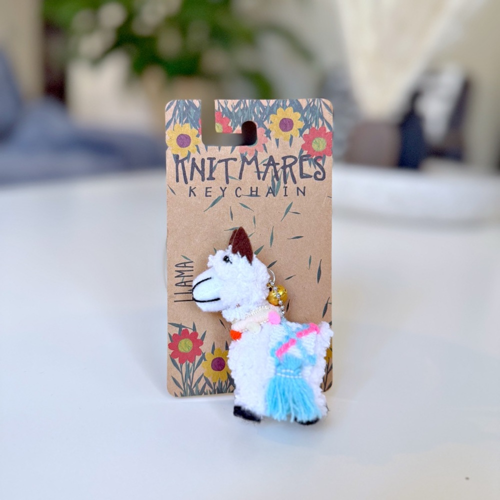 Siam Mandalay White Llama Knitmares Keychain Handmade in Thailand